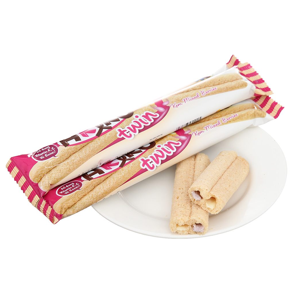 Bánh snack que Akiko Twins gói 140gr vị tiramisu và mixed berries