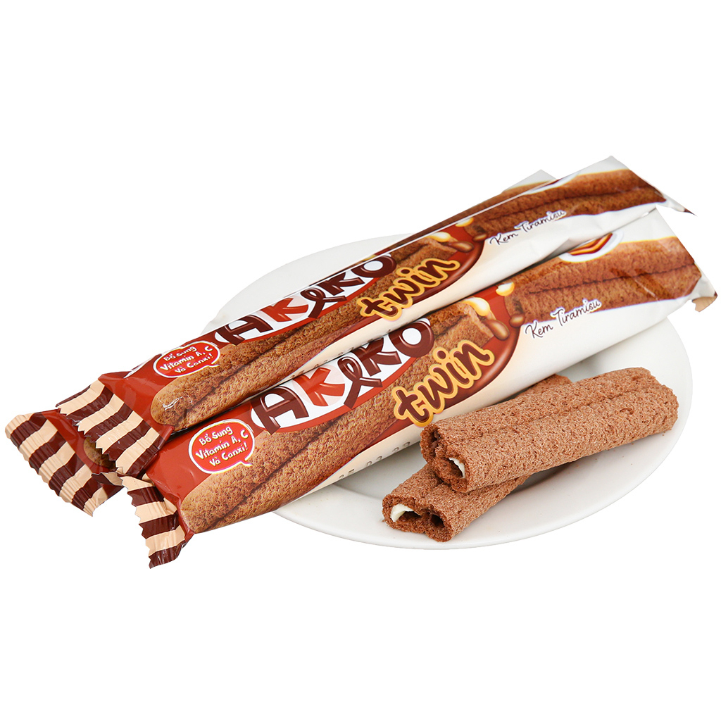 Bánh snack que Akiko Twins gói 140gr vị tiramisu và mixed berries