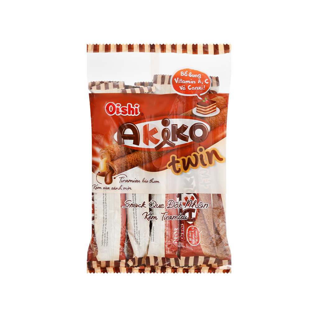 Bánh snack que Akiko Twins gói 140gr vị tiramisu và mixed berries