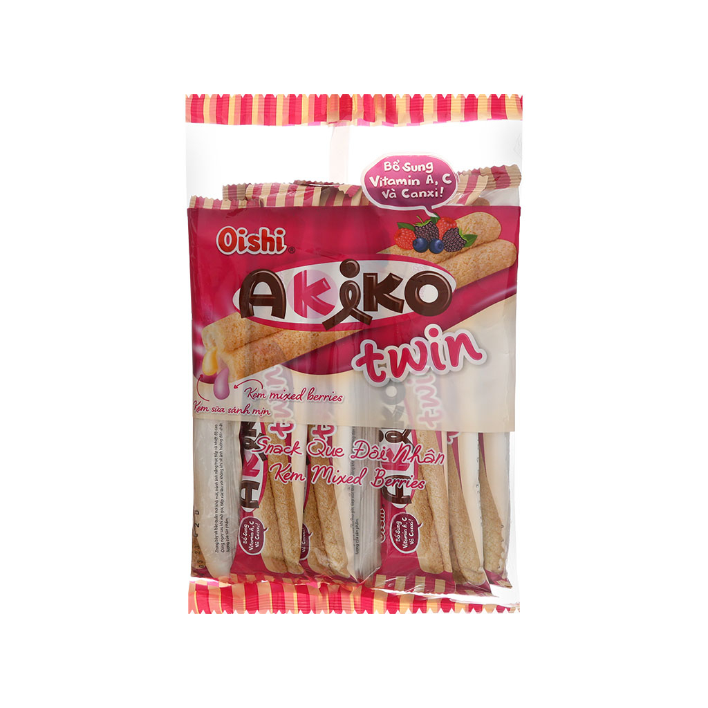 Bánh snack que Akiko Twins gói 140gr vị tiramisu và mixed berries