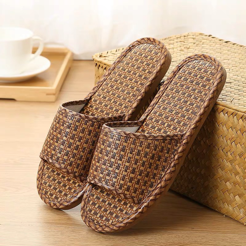 Dép cói đi trong nhà TOTORO HOUSE Dép mây đế nhựa PVC đi biển cao cấp