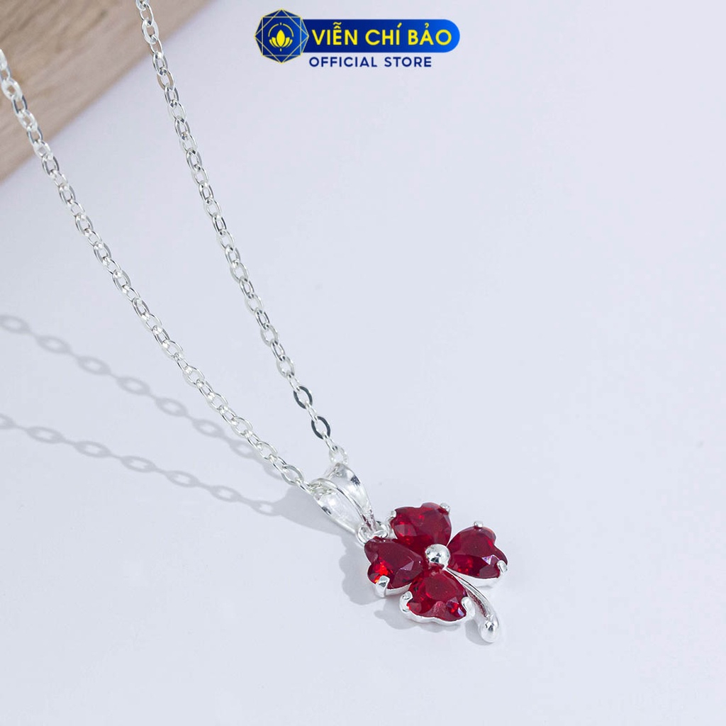 Dây chuyền bạc nữ mặt cỏ bốn lá đỏ chất liệu bạc S925 thời trang phụ kiện trang sức nữ Viễn Chí Bảo D400709-DO
