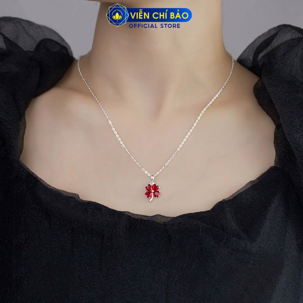 Dây chuyền bạc nữ mặt cỏ bốn lá đỏ chất liệu bạc S925 thời trang phụ kiện trang sức nữ Viễn Chí Bảo D400709-DO