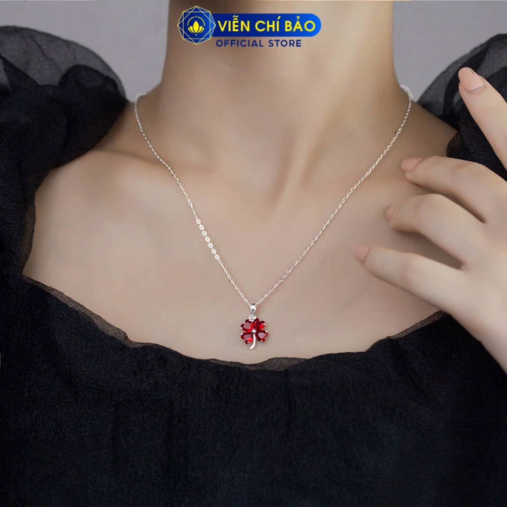 Dây chuyền bạc nữ mặt cỏ bốn lá đỏ chất liệu bạc S925 thời trang phụ kiện trang sức nữ Viễn Chí Bảo D400709-DO