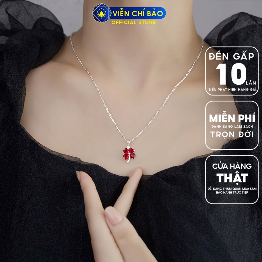 Dây chuyền bạc nữ mặt cỏ bốn lá đỏ chất liệu bạc S925 thời trang phụ kiện trang sức nữ Viễn Chí Bảo D400709-DO