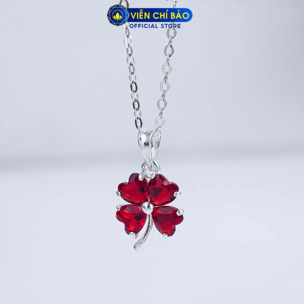 Dây chuyền bạc nữ mặt cỏ bốn lá đỏ chất liệu bạc S925 thời trang phụ kiện trang sức nữ Viễn Chí Bảo D400709-DO