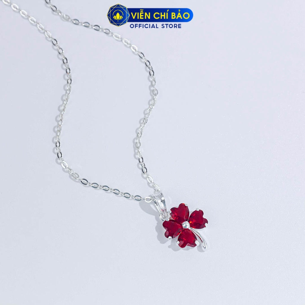 Dây chuyền bạc nữ mặt cỏ bốn lá đỏ chất liệu bạc S925 thời trang phụ kiện trang sức nữ Viễn Chí Bảo D400709-DO