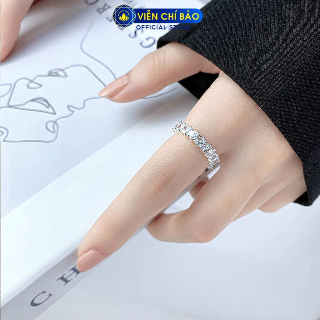 Nhẫn bạc nữ đính đá vuông full chất liệu bạc 925 thời trang phụ kiện trang sức Viễn Chí Bảo N400849