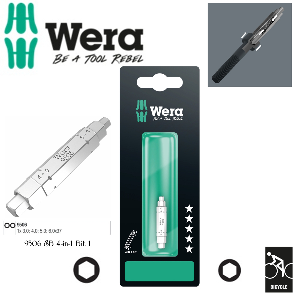 Đầu vít Wera 05073201001 9506 SB 4-in-1 Bit 1 với đầu lục giác 3mm,4mm,5mm và 6mm
