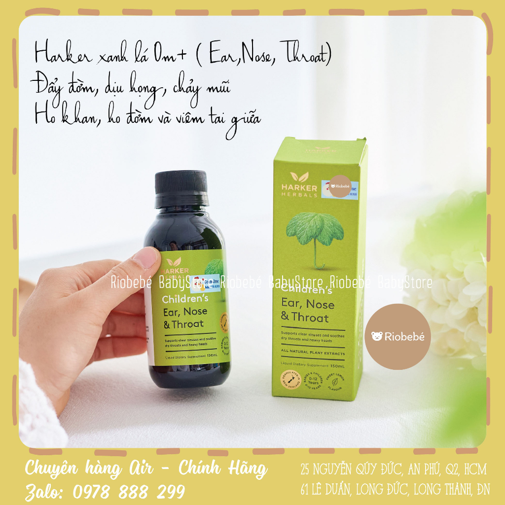 Siro thảo dược tai mũi họng Harker xanh lá cho bé từ sơ sinh trở lên
