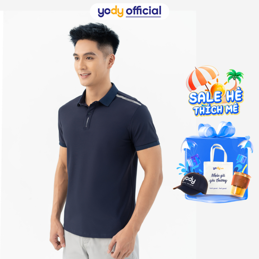 Áo polo nam YODY dáng thể thao chất liệu airy cool có logo in vai SAM5007
