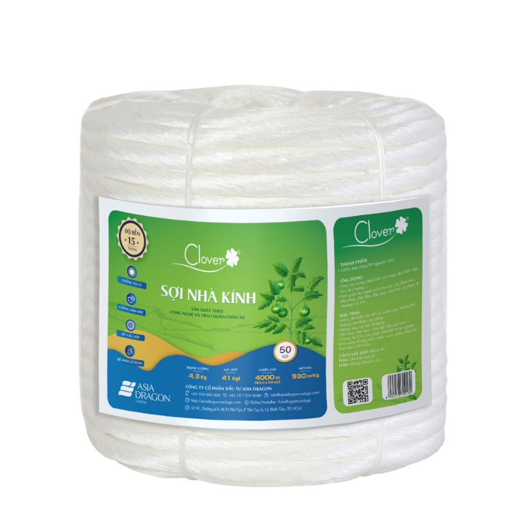 1 cuộn sợi se 50ends tiện dụng 4.3kg/cuộn, loại 930m/kg CLOVER của SOTIPHA cắt 1 lần được 50 sợi, treo dưa lưới