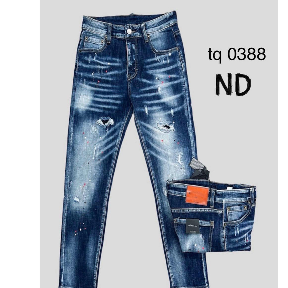 Quần bò jean nam dài xanh rách kiểu vẫy sơn đẹp cá tính hot,chất jean co giãn tốt chuẩn shop