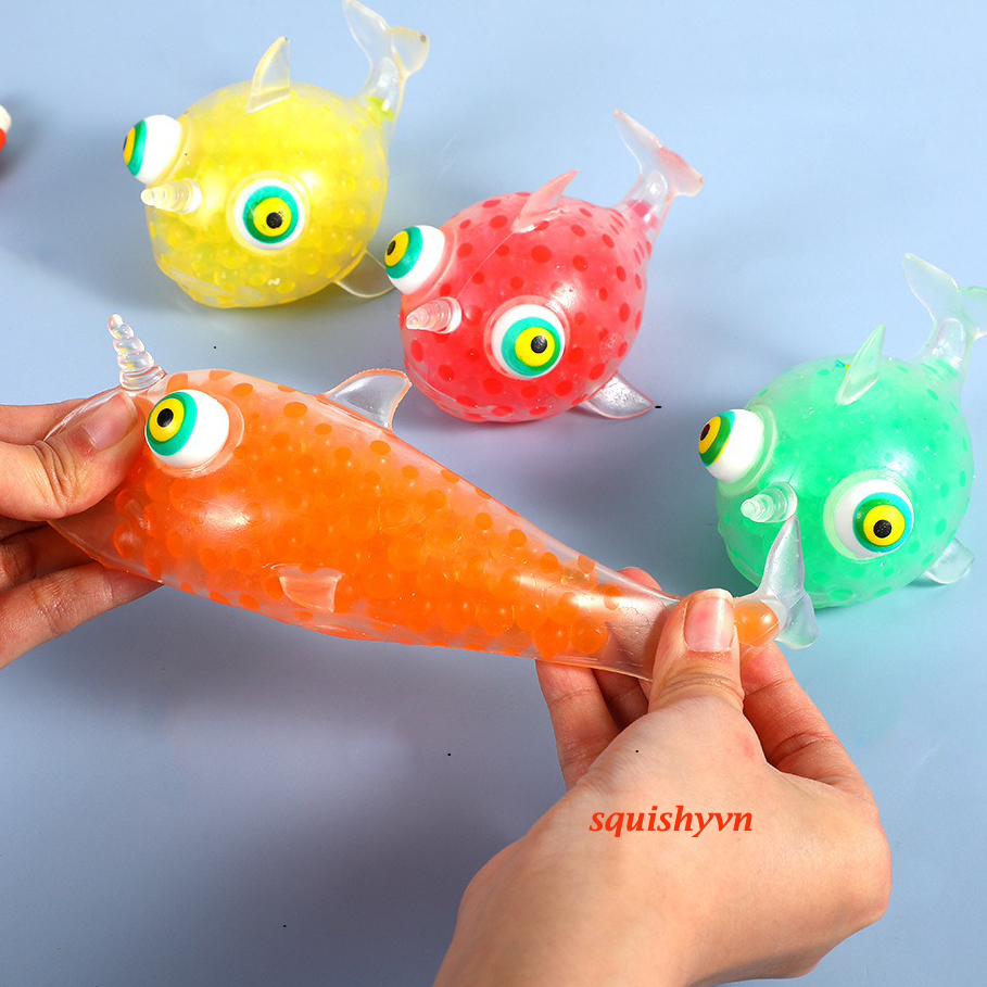 Con cá mắt lồi 1 sừng bóp hạt mềm dẻo⚡ HOT TREND ⚡ Squishy Mochi Cute, Đồ Chơi Xả Stress Dễ Thương Xua Tan Căng Thẳng sl