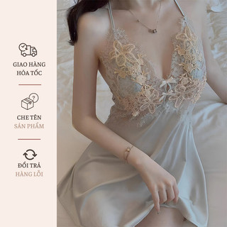 Đầm ngủ sexy lụa gợi cảm quyến rũ váy ngủ lụa cao cấp phối ren 2 dây sexy đầm mặc nhà gợi cảm quyến rũ