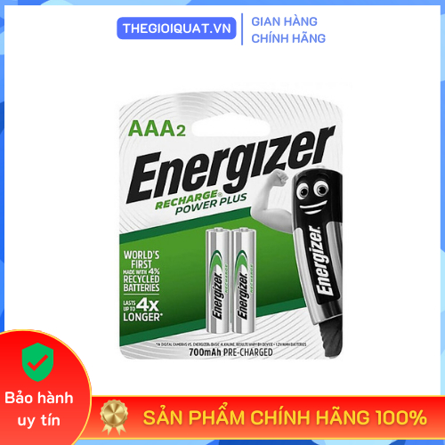 Pin sạc AAA Energizer Recharge Power Plus 1.2V dung lượng 700mAh (vỉ 2 viên) - Hàng chính hãng