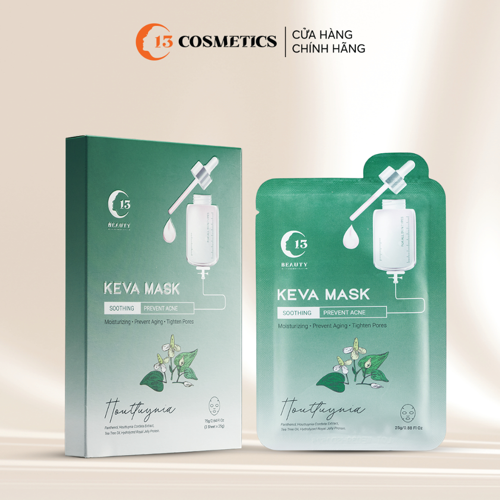 Hộp Mặt Nạ Thạch Dừa C13 Cosmetics Thu Trang Tinh Chất Rau Diếp Cá Keva Mask Giảm Mụn, Se Khít Lỗ Chân Lông 3 Miếng