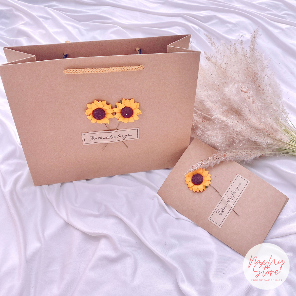 Thiệp quà tặng giấy kraft handmade vintage hoa hướng dương, thiệp chúc mừng ngày 8/3,20/10,sinh nhật Menystore