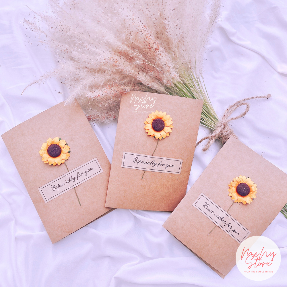 Thiệp quà tặng giấy kraft handmade vintage hoa hướng dương, thiệp chúc mừng ngày 8/3,20/10,sinh nhật Menystore