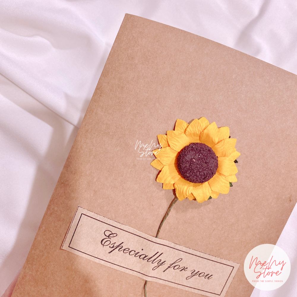 Thiệp quà tặng giấy kraft handmade vintage hoa hướng dương, thiệp chúc mừng ngày 8/3,20/10,sinh nhật Menystore
