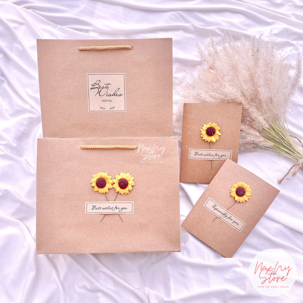 Thiệp quà tặng giấy kraft handmade vintage hoa hướng dương, thiệp chúc mừng ngày 8/3,20/10,sinh nhật Menystore