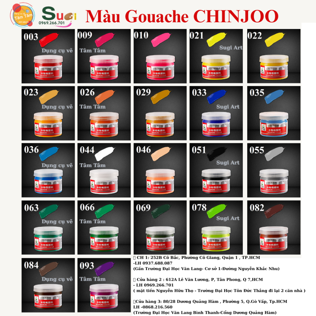 Màu Gouache CHINJOO, Màu Woat CHINJOO 100ml