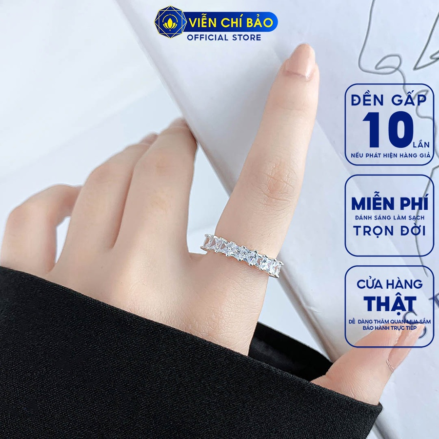 Nhẫn bạc nữ đính đá vuông full chất liệu bạc 925 thời trang phụ kiện trang sức Viễn Chí Bảo N400849