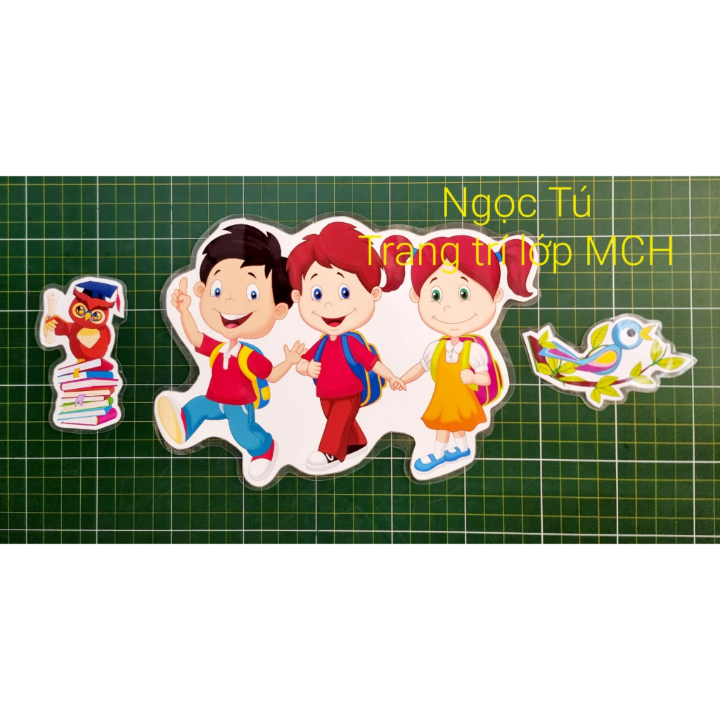 Sét bộ Chào mừng năm học mới In màu giấy bóng + Éplastic + Sẵn nam châm lá