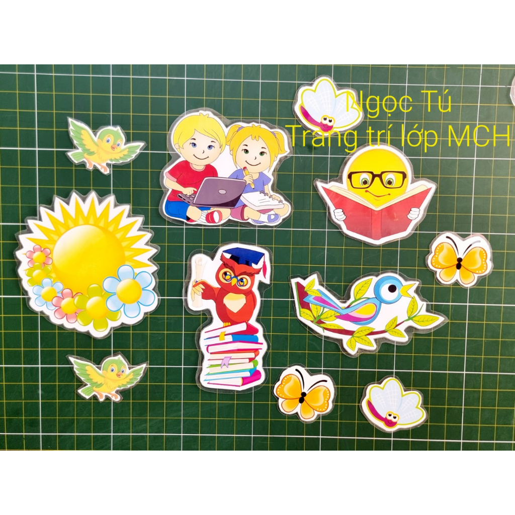 Sét bộ Chào mừng năm học mới In màu giấy bóng + Éplastic + Sẵn nam châm lá