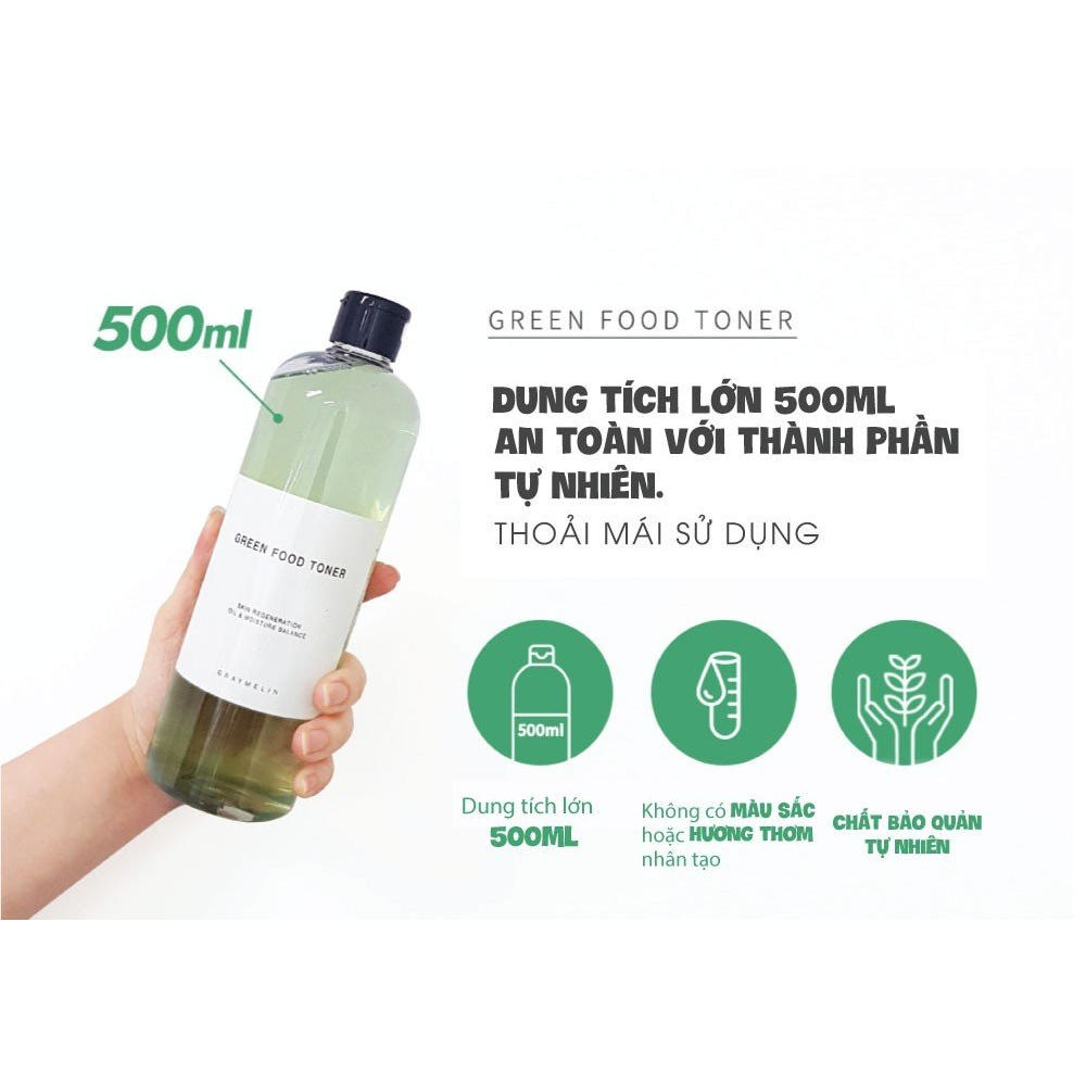 Nước Hoa Hồng Rau Củ Xanh Phục Hồi Da Graymelin Green Food Toner 500ml