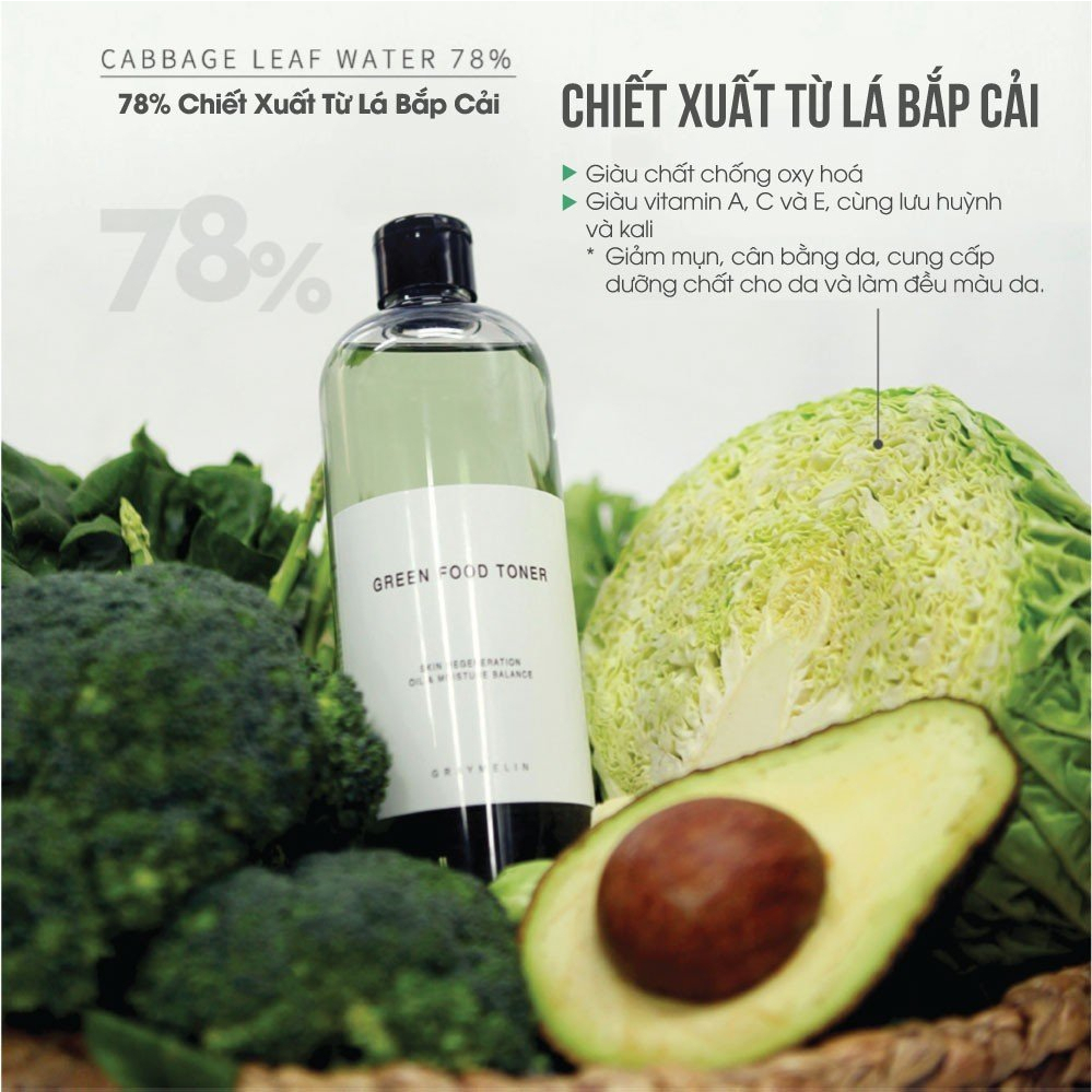 Nước Hoa Hồng Rau Củ Xanh Phục Hồi Da Graymelin Green Food Toner 500ml