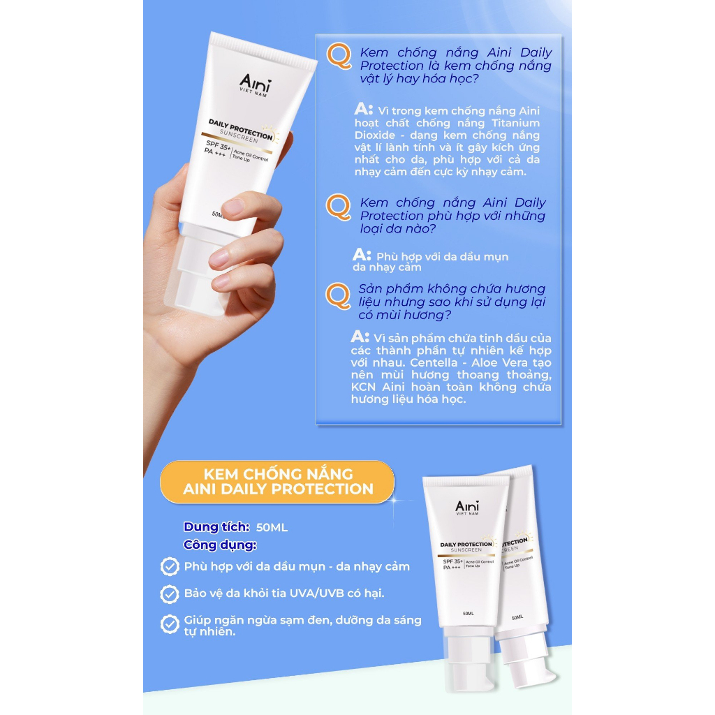 Kem chống nắng nâng tông khô thoáng dành cho body Aini Daily Protection Sunscreen SPF35+/PA+++