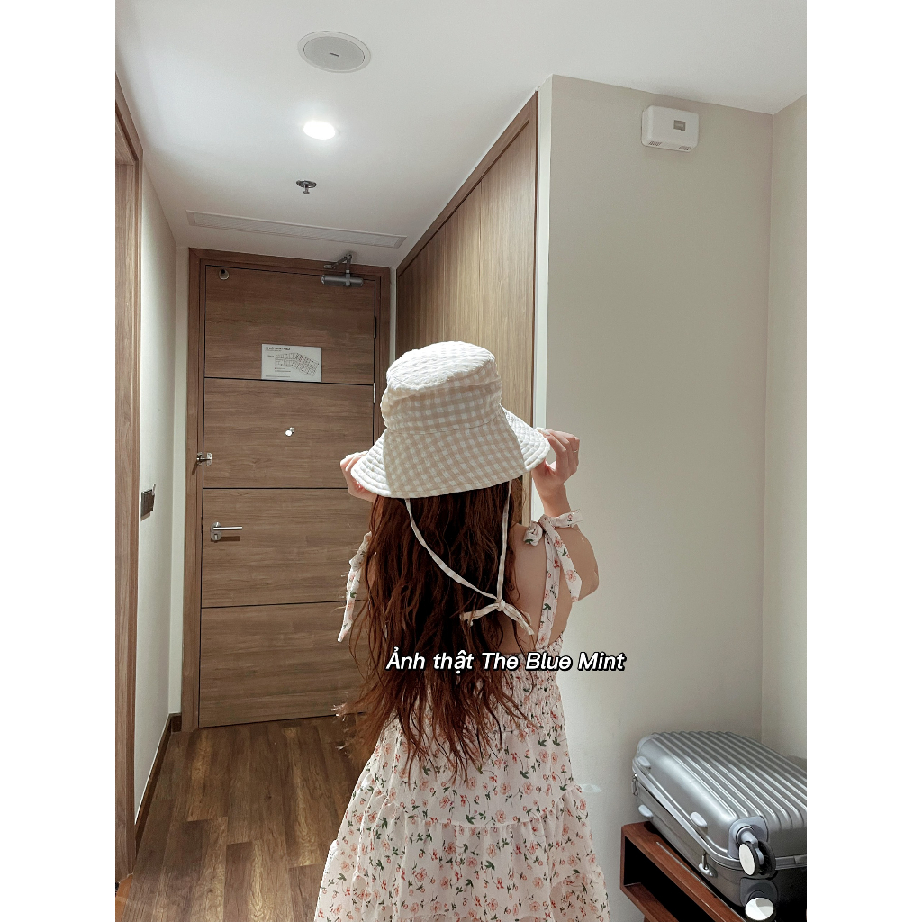 Mũ rộng vành kẻ caro thời trang nữ mũ Hà Thi