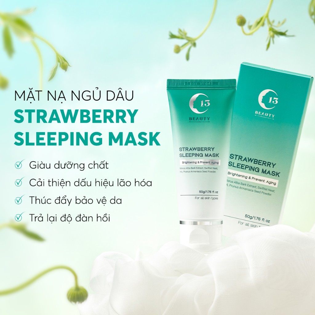 Mặt Nạ Ngủ Dâu C13 Cosmetics Thu Trang Cấp Ẩm Sâu, Tẩy Tế Bào Chết Se Khít Lỗ Chân Lông Strawberry Sleeping Mask 50g