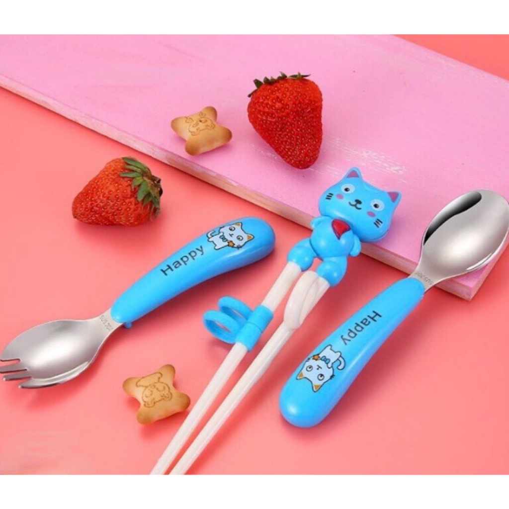 Bộ Đũa Muỗng Nĩa Kèm Hộp Hình Động Vật Dễ Thương Nhiều Màu Sắc Cho Bé embe.s