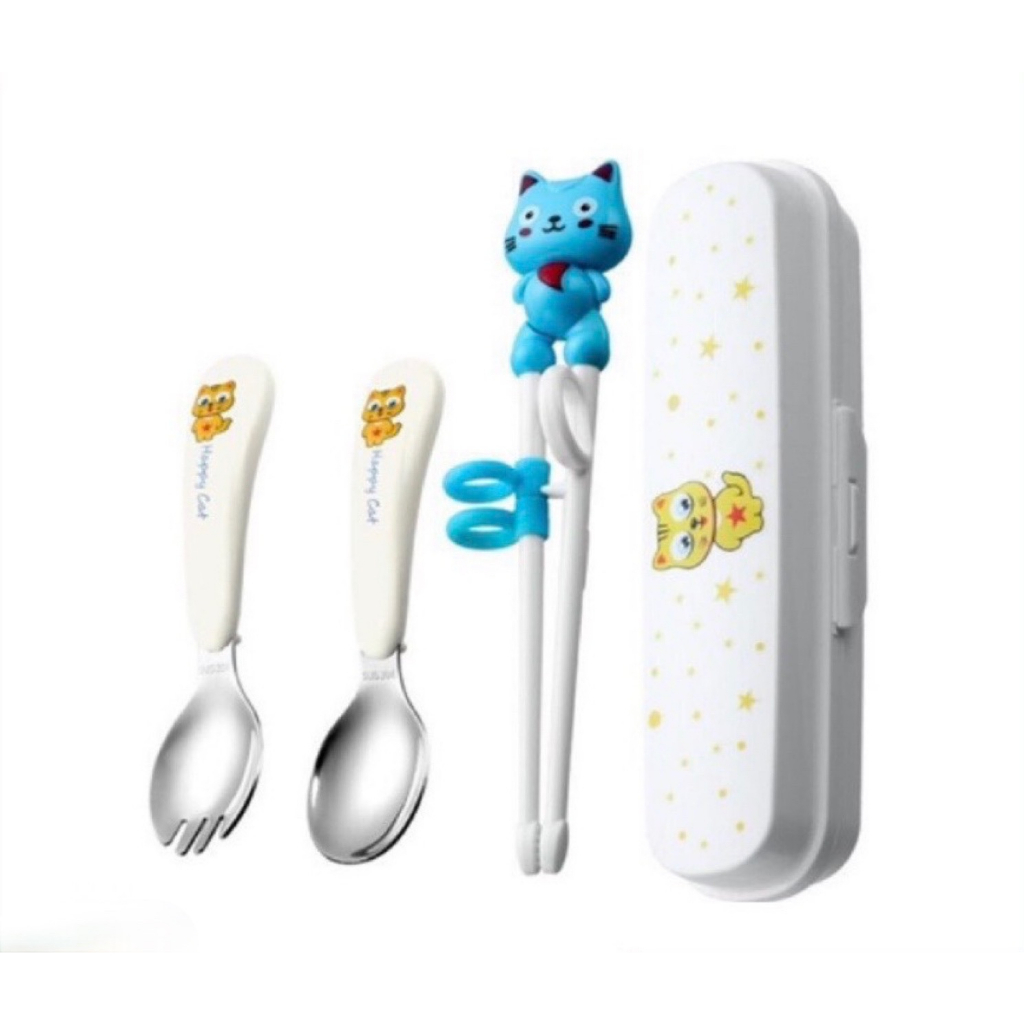 Bộ Đũa Muỗng Nĩa Kèm Hộp Hình Động Vật Dễ Thương Nhiều Màu Sắc Cho Bé embe.s
