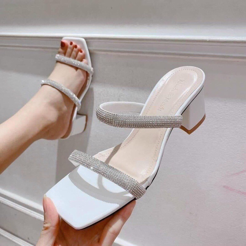 Xưởng Sỉ Giày Dép-Dép cao gót 2 quai đá gót vuông 7cm cực xinh, đơn điệu