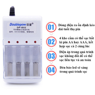 Bộ sạc pin AA và AAA Doublepow 4 khe sạc, Bộ sạc pin tiểu, sạc pin mic hát không dây, đồ chơi, điều khiển