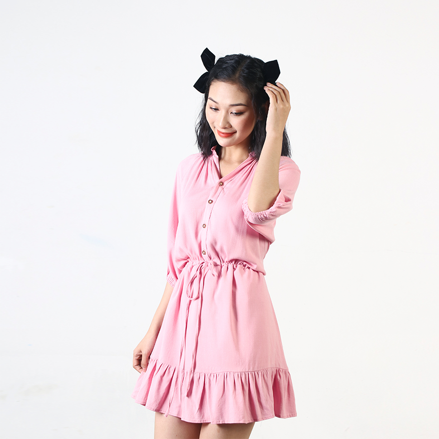 LUU'S COLLECTION - Đầm mini tay phồng cổ lãnh tụ (hình ảnh chính chủ shop tự chụp)