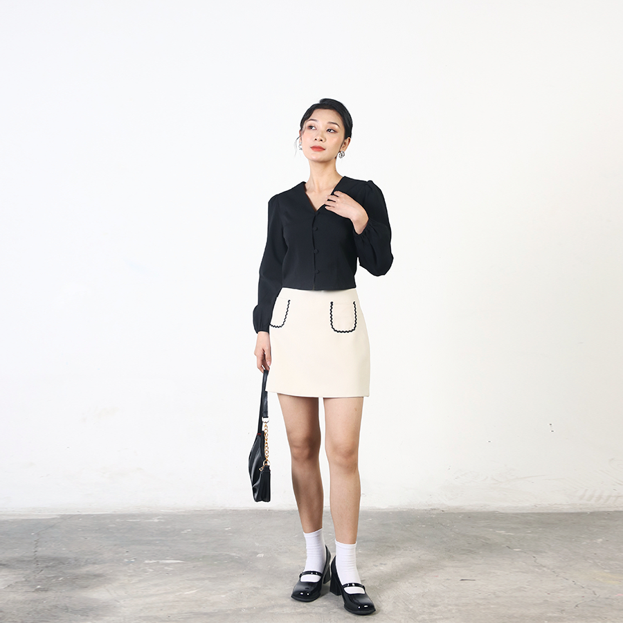 LUU'S COLLECTION - Chân váy A đắp túi viền (hình ảnh chính chủ shop chụp)