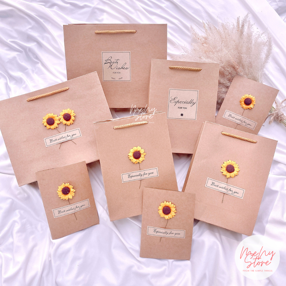 Thiệp quà tặng giấy kraft handmade vintage hoa hướng dương, thiệp chúc mừng ngày 8/3,20/10,sinh nhật Menystore