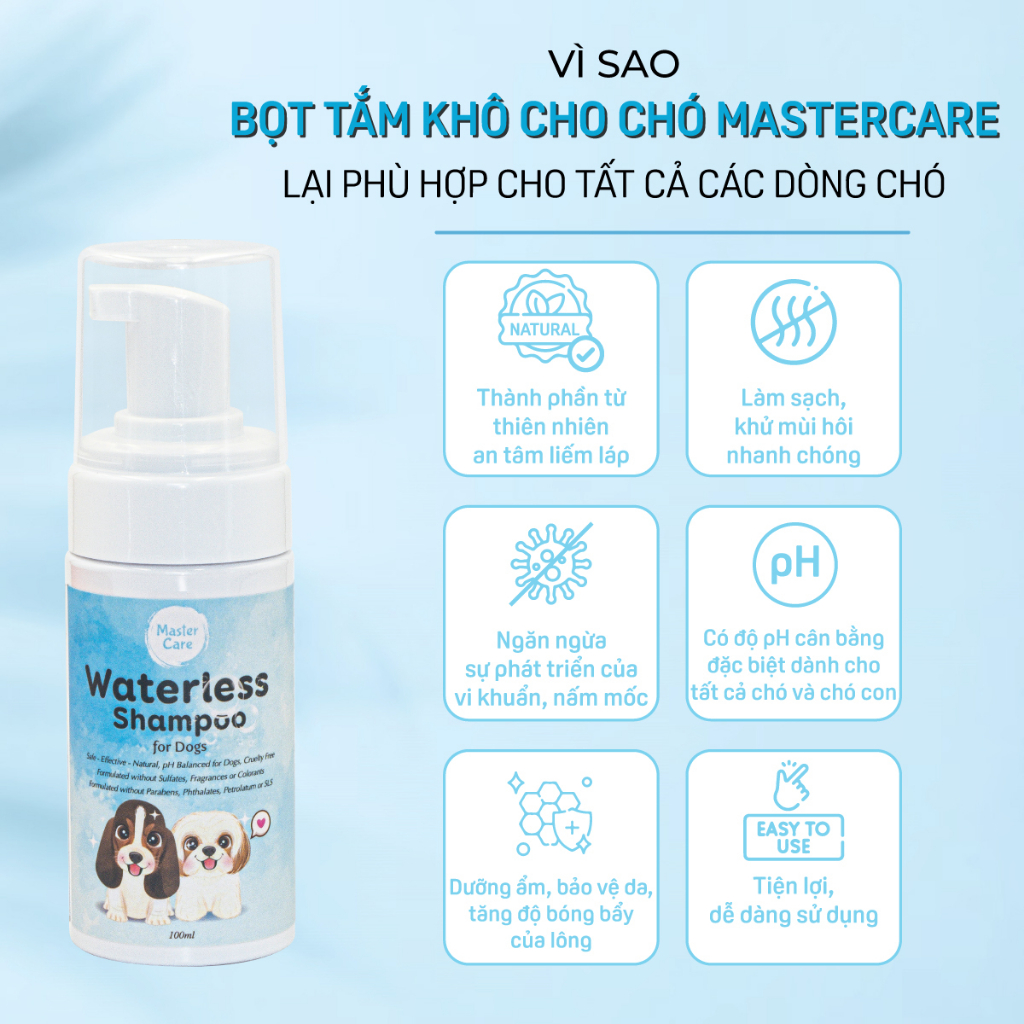 Bọt Tắm Khô Cho Chó  MASTERCARE Dưỡng Lông Cho Thú Cưng Chỉ Trong 5 Phút Tiện Lợi Và Vệ Sinh Sạch Sẽ Cho Bé 100ML