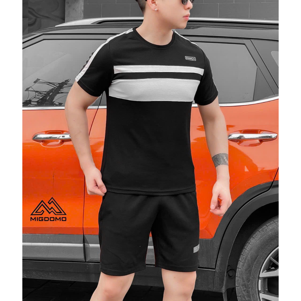 Bộ Quần Áo Nam Mùa Hè Unim Store Cổ Tròn Cộc Tay Cotton Tổ Ong Thoáng Khí Phối Màu Tay Áo Slimfit Body - BN 348