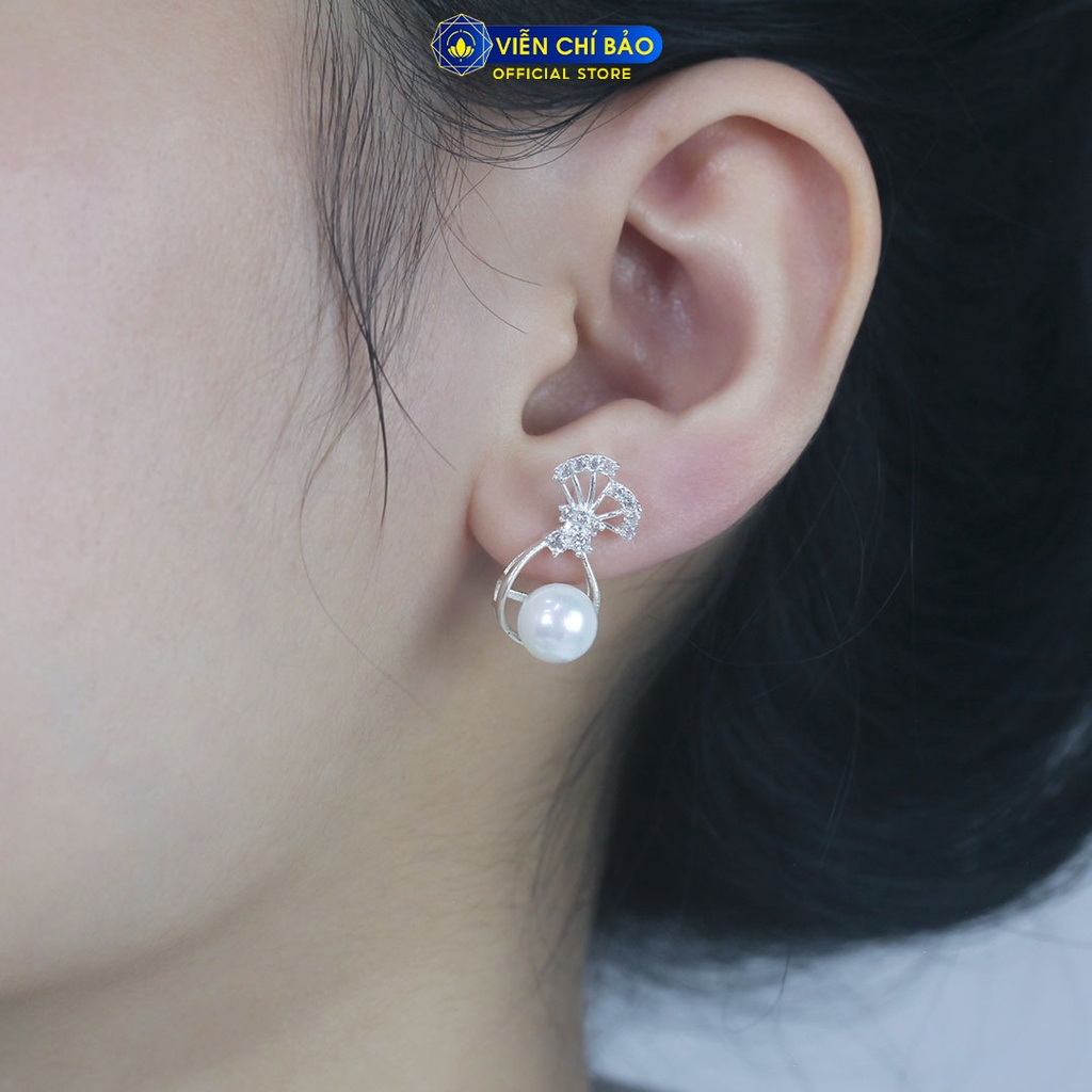 Bông tai bạc nữ cánh quạt trái châu đính đá chất liệu bạc 925 thời trang phụ kiện trang sức nữ Viễn Chí Bảo B400221