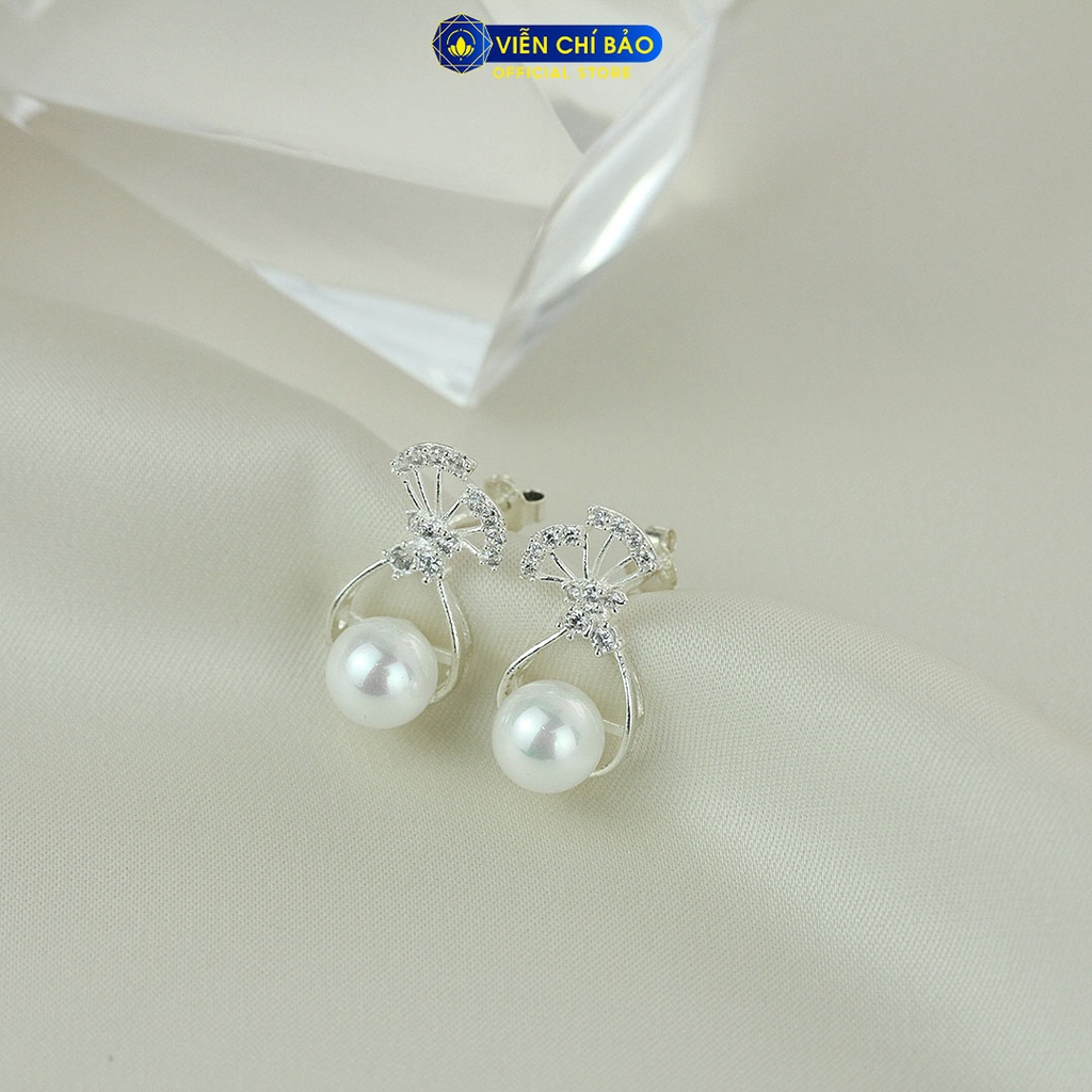 Bông tai bạc nữ cánh quạt trái châu đính đá chất liệu bạc 925 thời trang phụ kiện trang sức nữ Viễn Chí Bảo B400221