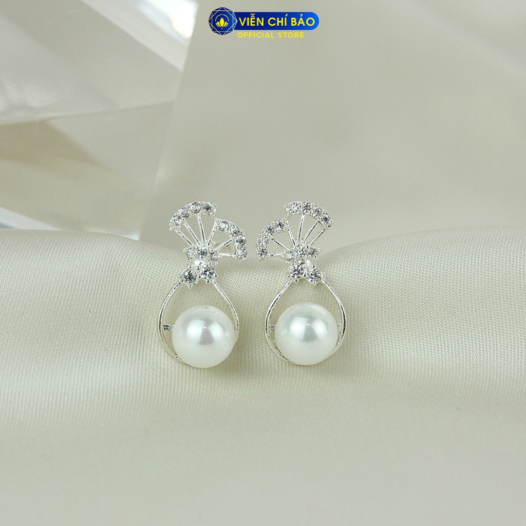 Bông tai bạc nữ cánh quạt trái châu đính đá chất liệu bạc 925 thời trang phụ kiện trang sức nữ Viễn Chí Bảo B400221