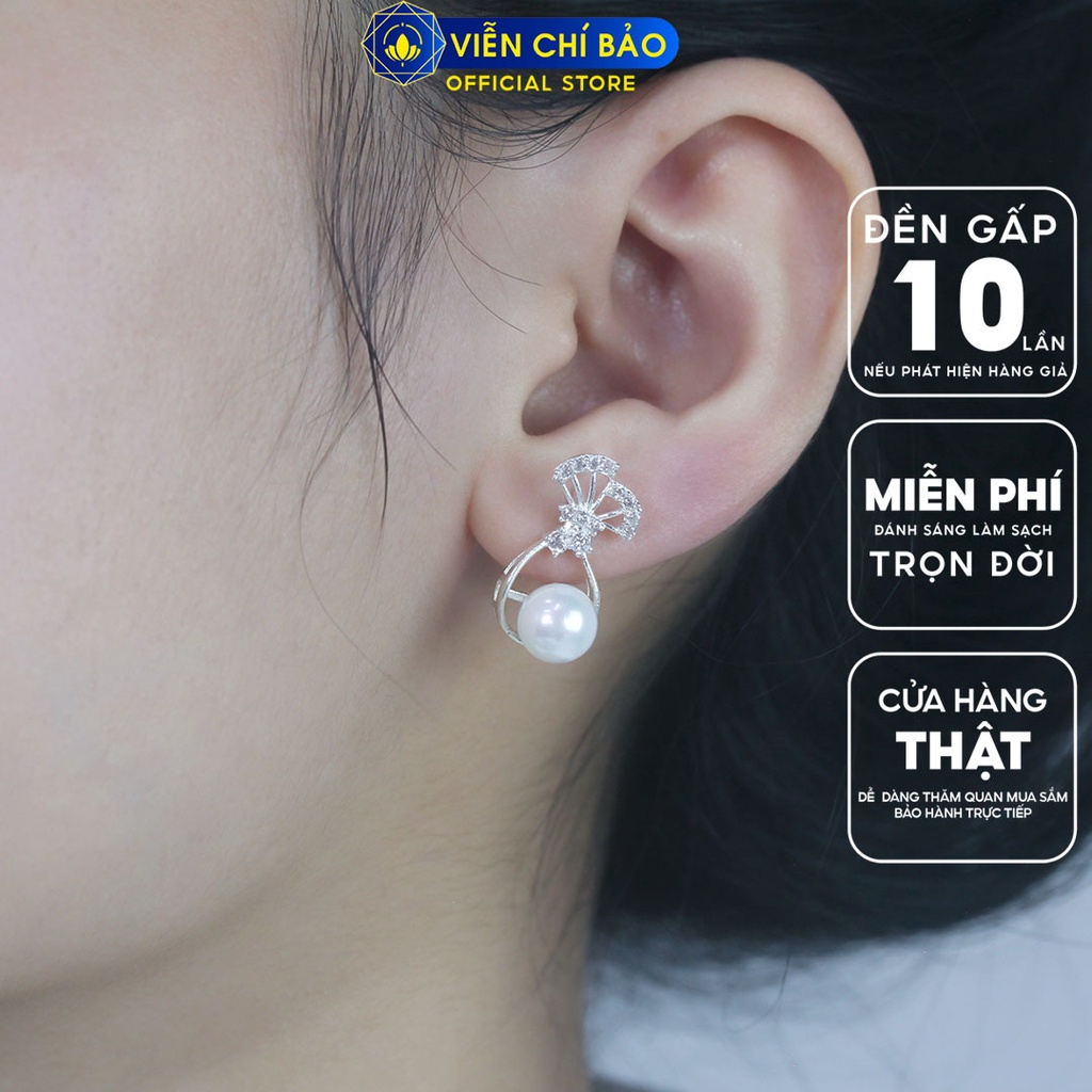 Bông tai bạc nữ cánh quạt trái châu đính đá chất liệu bạc 925 thời trang phụ kiện trang sức nữ Viễn Chí Bảo B400221