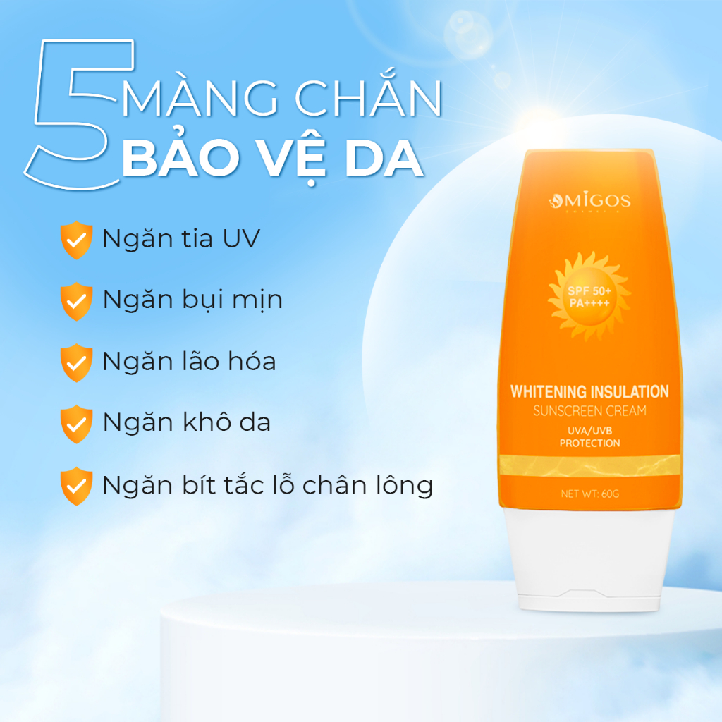 Kem Chống Nắng Omigos, Chống Tia UV Giúp Dưỡng Ẩm và Bổ Sung Nhiều Khoáng Chất Cần Thiết Cho Da, SPF50+ PA++++ 60g/chai