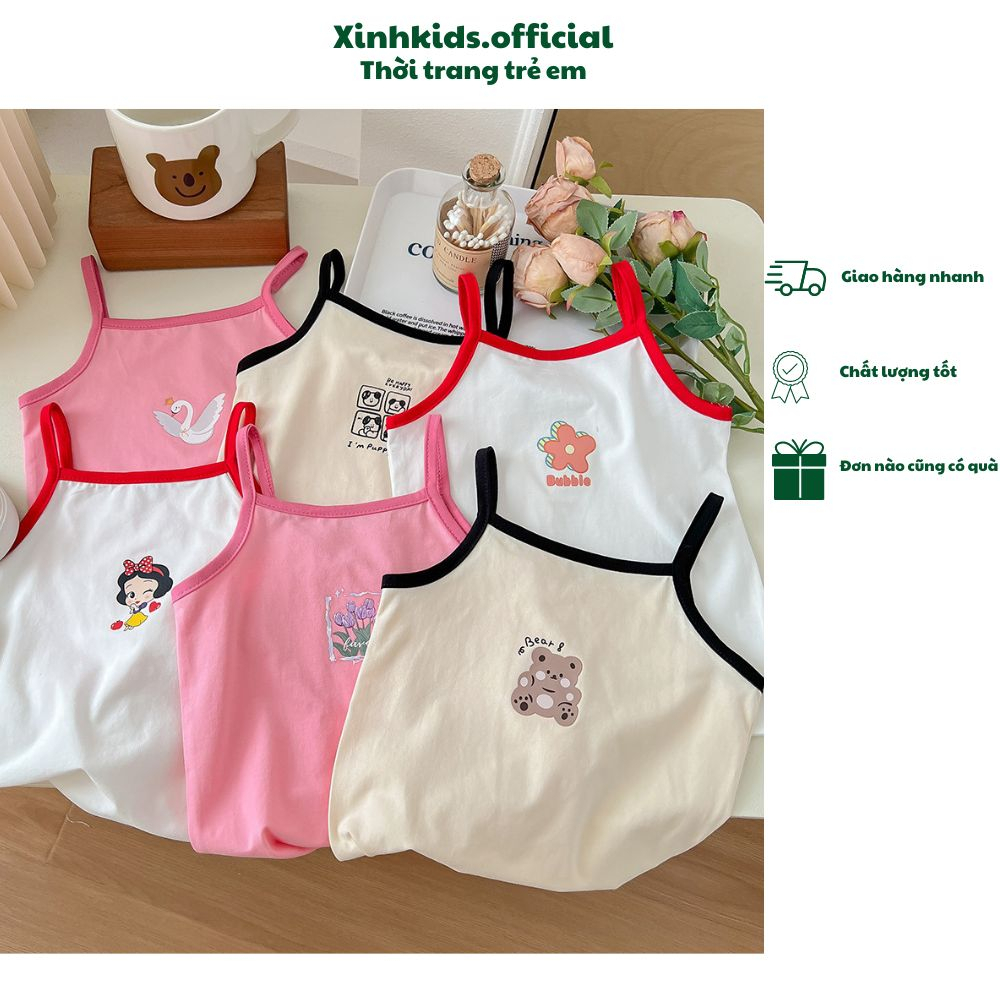 Áo 2 dây bé gái  chất cotton mềm mịn với nhiều hình ảnh dễ thương, áo 2 dây cho bé mùa hè