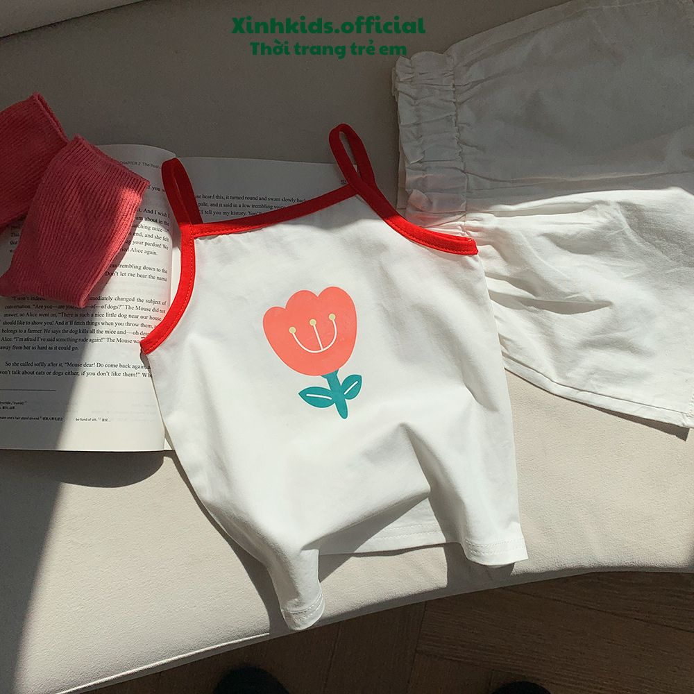 Áo 2 dây bé gái  chất cotton mềm mịn với nhiều hình ảnh dễ thương, áo 2 dây cho bé mùa hè